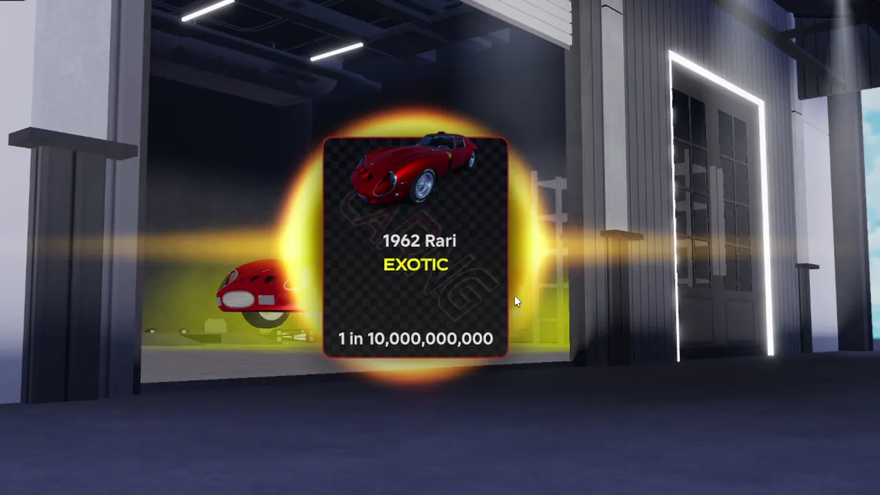 Showreel frame: a 1 in 10 billion exotic car reveal in Car RNG